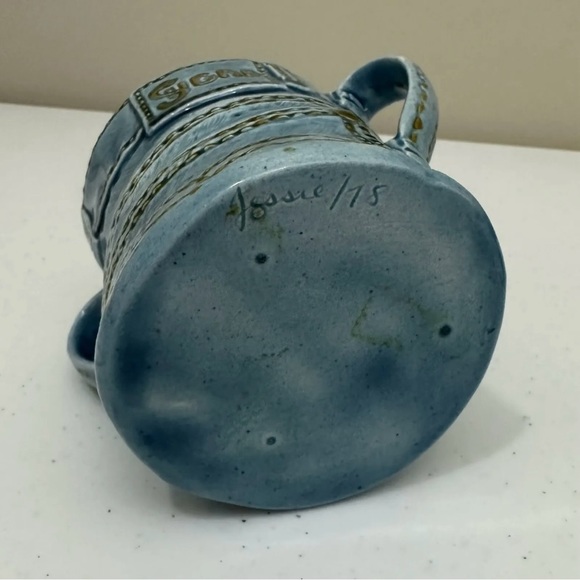Vintage 1978 Ceramic Denim Blue Jean Creamer & Sugar Bowl w Lids Handmade RARE - Picture 10 of 12